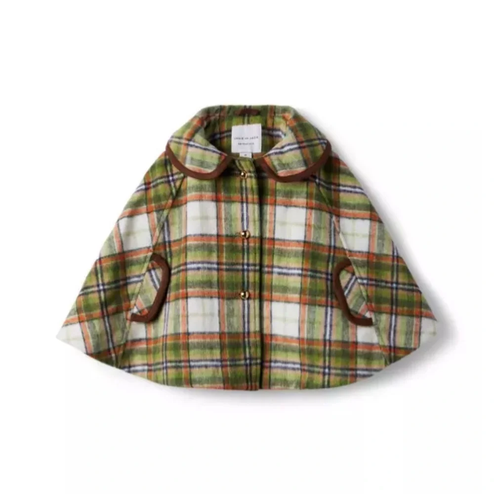 Janie & Jack Plaid Brushed Twill Cape in Grasshopper Plaid Size 7/8